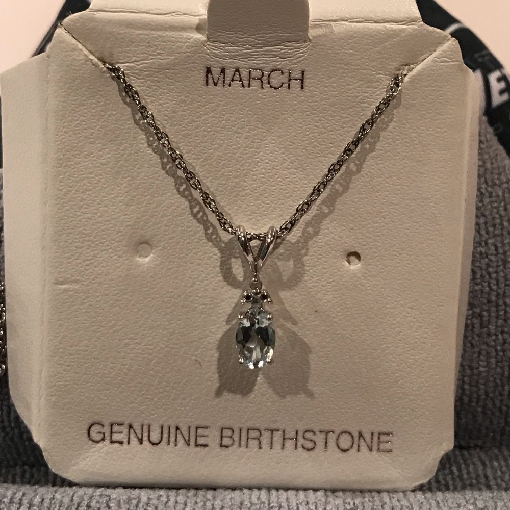 18 inch sterling silver March birthstone necklace